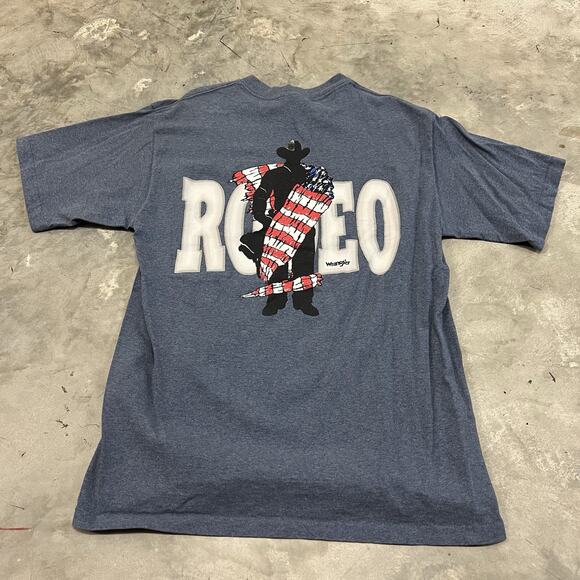 Vintage Wrangler Rodeo Greatest Show On Dirt Blue T-Shirt Western Size L Single - Picture 1 of 8